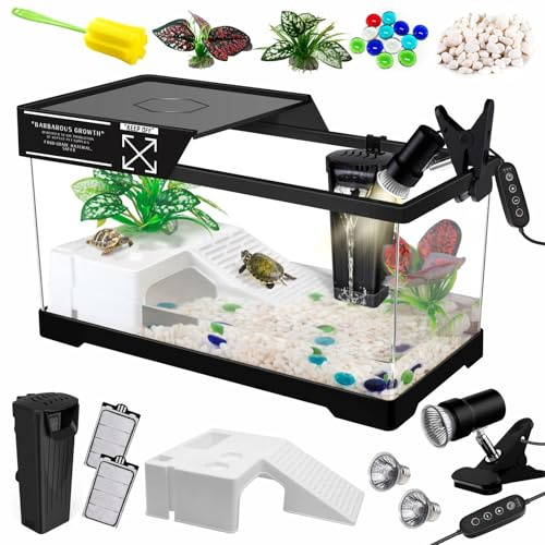 GOZILLA Schildkrötenbecken + Lampe + Filter-Set, Upgrade-PC-Schildkröten-Tank-Starter-Set mit Filter und Verstellbarer Lampe, Reptilien-Lebensraum mit Deckel für kleine Reptilien, 40 x 24 x 24 cm