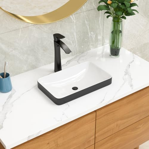Lordear Vessel Sink Rectangle 19 Inch Bathroom Sinks 19x12 Inch Semi Recessed Sink 5'' Deep Rectangular White Ceramic Modern Vanity Sink Bath Wash Above Counter Basin