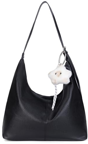 boshiho Damen Handtasche Leder Schultertasche Tote Bag Hobo Bag mit Reißverschluss — Elegante Umhängetasche Groß für Arbeit Einkaufen Reisen Geschenk (schwarz)