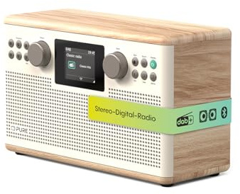 Pure Classic H6 Chaîne stéréo Hi-Fi et chaîne musicale avec radio DAB+ FM Bluetooth 5.3 USB?A & AUX 2,4 Télécommande couleur TFT double réveil, minuterie de sommeil et de cuisine 2 x 15 W 80 mémoires