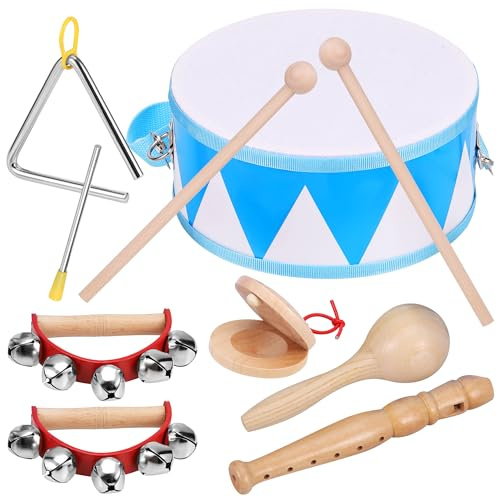 Zourglow Strumenti Musicali Bambini, Giocattoli Musicali Montessori con Maracas Tamburo, Percussioni in Legno per Ragazzi Ragazze 1 2 3+, Educativi Interattivo Regalo di Natale e Compleanno