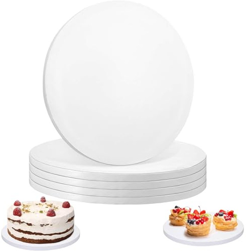 MeianJu 10 Inch Cake Board – Pack of 5 Sturdy Round Cake Base – White Gloss Finish, Premium Board for Display and Serving