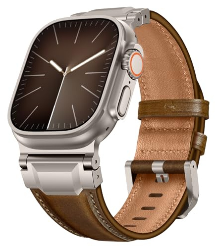 Leder Armband Kompatibel Mit Apple Watch Ultra Armbänder 49mm 46mm 45mm 44mm Echtes Leder Robuster Metallstecker Für Ultra 3 2 1,Serie 11 10 9 8 7 6 5 4 SE3 SE Uhrenband