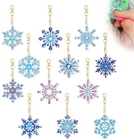 20 Stück Schlüsselanhänger Diamantmalerei Weihnachten 5D doppelseitig, DIY Diamond Painting Schneeflocke, Anhänger Diamant Weihnachten Dekoration Weihnachtsbaum, kreatives Zubehör für Kinder