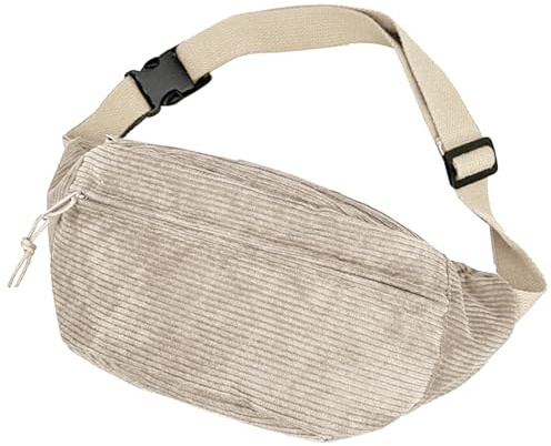 Umhängetasche Damen, Cord Bauchtasche für Damen Herren, Cord Crossbody Bag, Bauchtasche Klein, Einstellbare Bum Bags, Brusttasche für Outdoor Sport Reise (Khaki)