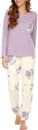 Cocila Womens Pyjamas Set Loungewear Round Neck Lightweight Long Sleeve T-Shirt & Bottom Pants Fashion Winter Nightwear Cosy Sleepwear Soft & Comfortable Pjs Sets 2025 Purple M