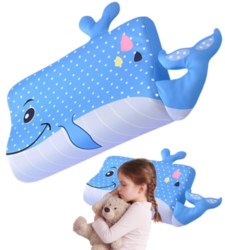 XUXLEKK Schlummerkids Cojín, 47 x 26 cm Almohada para Niños, Almohada Infantil con Funda, Hipoalergénico, Cojín de Animales Kawaii, Transpirable y Respetuoso con la Piel (Ballena)