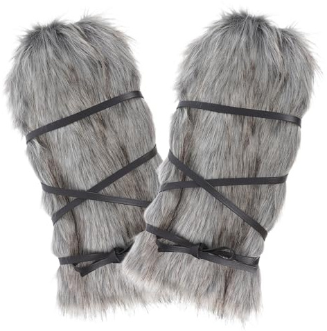 TOVINANNA 2 Stück 2 Stück Flauschige Wikinger Beinstulpen aus Kunstpelz 40cm Warme Stiefelüberzüge mit Verstellbarer Schnürung für Damen und Herren Cosplay und Winteraccessoires