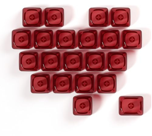 JSJTKeys Backlit Red Keycap,Crystal Blank Transparent Keycaps, 21 Keys PC Material Custom DIY Sweet Heart Keyboard Caps Moa Profile for MX Switches Mechanical Keyboards