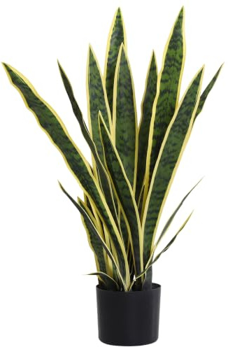 Outsunny Künstliche Sansevieria groß 77 cm Kunstpflanze im Topf Wie Echt | Fake Plant, für Wohnzimmer Schlafzimmer Büro Garten, Moderne Dekoration, Geschenk