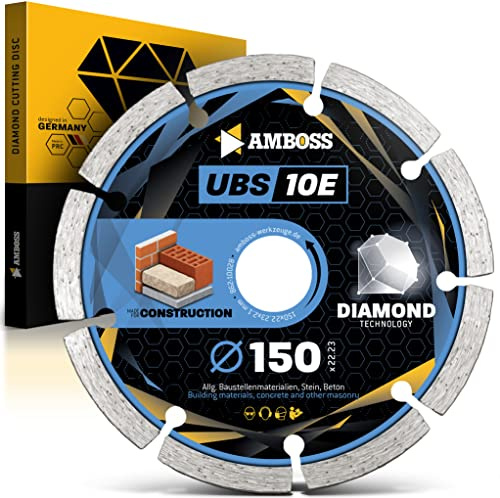 Amboss UBS 10E Eco Diamantskiva för betong/byggmaterial/sten – valfri diameter – borrning 22,2 mm – segmenthöjd 7 mm (sintrad), Ø 150 mm x 22,2 mm, 1