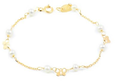 Monde Petit Bracciale perle e farfalla - oro giallo 18k (750) - Scatola Regalo - Certificato di garanzia