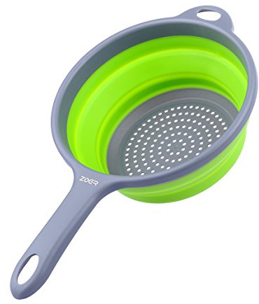 ZOER Kitchen Foldable Pasta Strainers,Collapsible Colanders with Handles,Space-Saver Folding Silicone Strainers Colander,Capacity of 2 quart (Green)