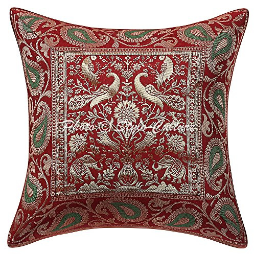 Stylo Culture Bohemio Forros para Cojines Decorativos 40x40 cm Brocado De Seda Pavo Real Fundas De Almohadones Dormitorio Granate Jacquard Cuadrado Cremallera Fundas para Cojines De Sofas - 1 Pc