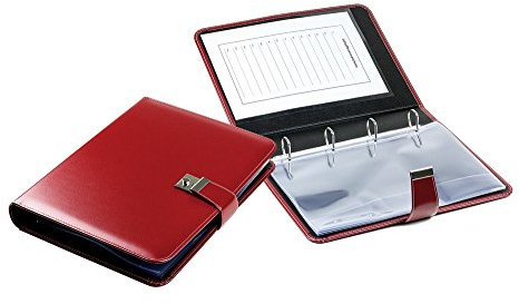 DELMON VARONE - Personalisierbare Dokumentenmappe DIN A4 mit Schloss & Schlüssel inkl. 10 Klarsichthüllen, Cambridge Top Grain Leder rot, Ringbuch Aktenmappe mit Verzeichnis für Dokumente & Urkunden