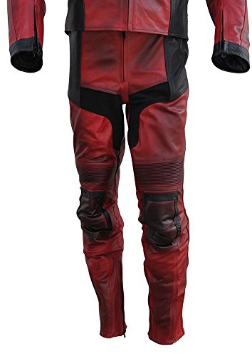 SleekHides Men's Fashion Real Leather MotorBike Pant DP Style Cow Burgundy Large
