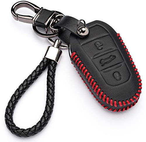 KASER Autoschlüssel Hülle für Peugeot - Kunstleder Schutzhülle Schlüssel Cover Funkschlüssel für Peugeot 3008-308 - 5008-508 für Citroen DS3 - DS4 - DS5 (nur Keyless GO)