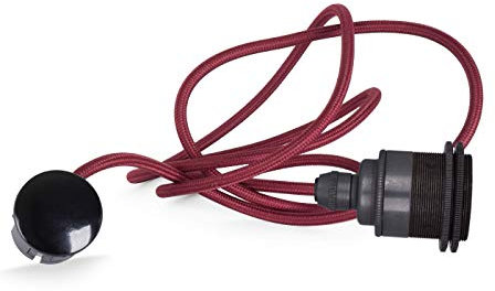 5m Textilkabel Pendellampe BORDEAUX-ROT | Textilkabel mit Fassung & Schuko-Stecker | E27 Gewindemantelfassung Bronze Antik (2 Schraubringe)