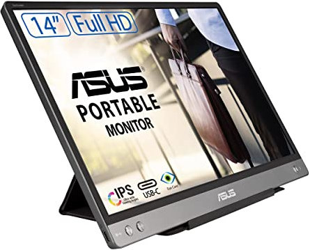 ASUS ZenScreen MB14AC - 14 Zoll tragbarer USB Monitor - Full HD 1920x1080, Hybrid Typ-C, Autorotation, leichtes Design, Smartcase, Stativ Sockel - IPS Panel, 16:9, entspiegelt