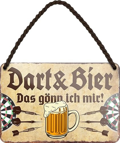 Blechschilder mit Darts-Sprüchen, Vintage Look, Deko fürs Dartzimmer, Bar & Hobbyraum: (Dart Bier das gönn ich Mir 18x12cm)