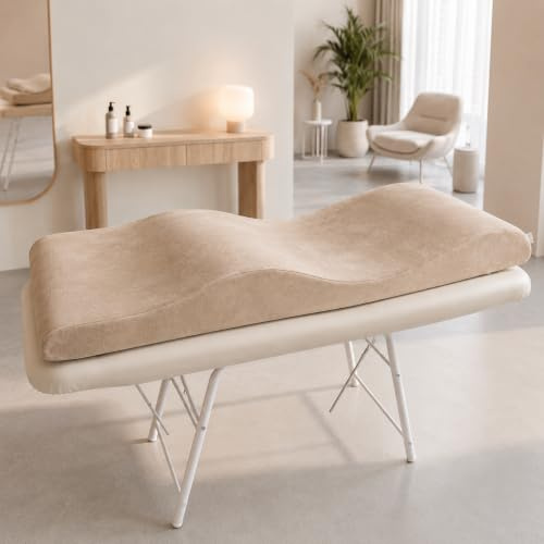 Untitled Wellenmatratze mit Memory-Schaum – Anatomische Matratze für Kosmetikliege & Wimpernstudio | Abnehmbarer Veloursbezug, 180x60 cm, Beige