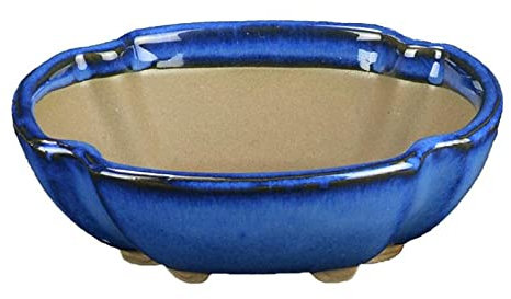 Morrisan Japanische Bonsaischale oval aus blau glasiertem Steinzeug 9,5x7,5x3 cm - B02-8-11B