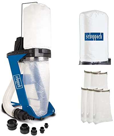 Scheppach DC500 Absauganlage Set mit 4 TLG. Adapterset | 5 Spänesäcke & 1 Filtersack | 550W Leistung | 75L Auffangsack | Absaugstutzen Ø 100mm | Luftleistung 1150m3/h | Schlauchlänge 2000mm…