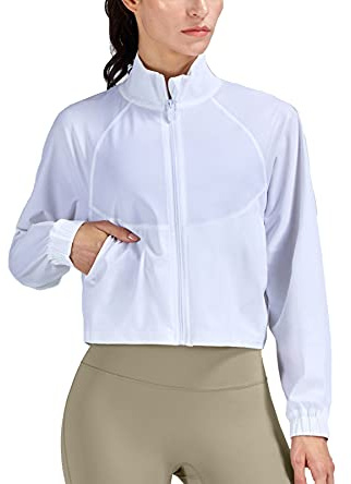 altiland Women's Athletic Running Yoga Gym Track Zip Up Cropped Jackets UPF 50+ Sun Protection Long Sleeve Workout Shirts