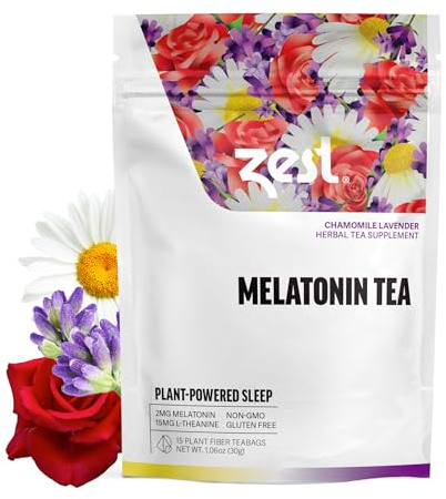Zest Sleep Tea - 2mg Melatonin Tea for Sleep - Chamomile Lavender Herbal Blend - 15Ct Pack - Calming & Relaxing Ingredients for a Perfectly Sleepy Bedtime