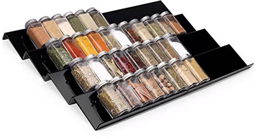 MIUKAA Gewürz-Schubladen-Organizer, schwarzes Acryl, 8 Stück, Gewürzgläser, Schubladeneinsatz, Küchen-Gewürzregal für Schublade/Arbeitsplatte (Gläser nicht im Lieferumfang enthalten)