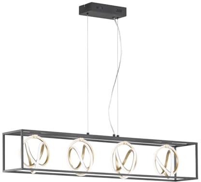 Fischer & Honsel Pendelleuchte Gisi | Schwarz Matt|Gold | L: 110 cm, B: 20 cm| A: 150 cm |Höheneinstellenbar| Dimmbar | Farbtemperatureinstellung | 4x LED 15W 2700-6500 K | 5900 Lumen| EEG: F | 60606 |