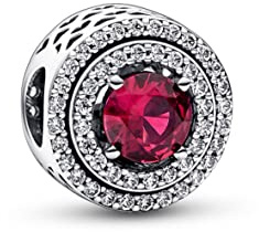 PANDORA Timeless, ciondolo rotondo scintillante in argento Sterling con cristallo rosso ciliegia Jubilee e zirconia cubica trasparente, Rotondo Rosso