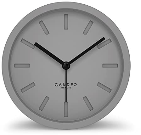 Cander Berlin MNU 2512 K Wecker lautlos ohne Ticken 12 cm analog batteriebetrieben ohne Tickgeräusche grau MDF