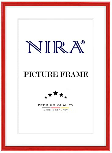 NiRa Massiv Holz Bilderrahmen Schmal 22 x 32 cm in Rot Hochglanz | Farbe und Größe wählbar | Rahmen für Poster | Puzzle | Foto collage HD123