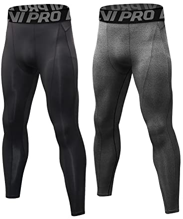 LNJLVI Herren Kompressionshose Laufhose lang Sporthose Leggings Funktionshose (Grey-Schwarz,M)