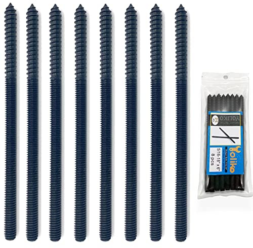 Yoliko 8 Pack 5/16-18 x 6 Inch Hanger Bolts 5/16-18 Black Double Headed Bolts 5/16 Wood Dowel Screw Self-Tapping Screw Hanger Bolts for Furniture Screws Double Screw Threaded Rods Bolt 150mm Length