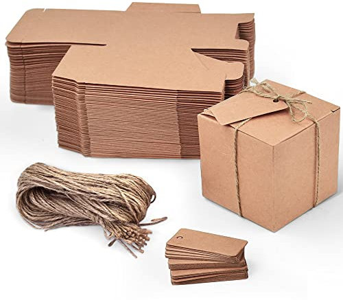 ANTHYTA 50 Stück Pralinenschachtel Leer zum Befüllen Geschenkschachtel Kraftpapier 7 * 7 * 7cm Kraftpapierbox Schachteln & Jute Geschenkbox Klein Pappschachteln Gastgeschenke für Hochzeit Süßigkeiten