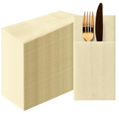 PAW - Besteckservietten aus Airlaid - Stoffähnlich (39 x 40 cm 1/8 falz) | 50 Stück | HoReCa | Ideal für Hochzeit, Taufe, Kommunion, Geburtstag | Serviettentaschen für Besteck | Creme