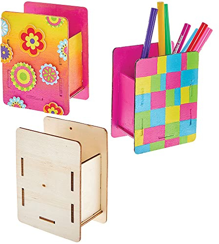 Baker Ross FX820 Stiftehalter aus Holz - 3er-Packung, Holzbastelsets für Kinder