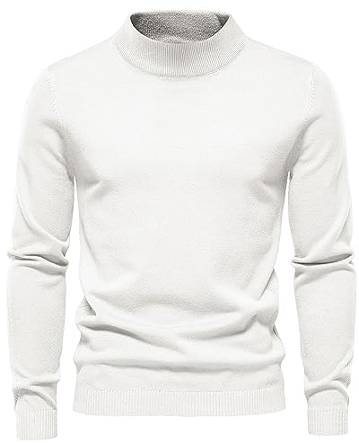 Cooleep Herr polotröja tröja solid långärmad tröja varm tröja vinter basic turtleneck herr, Vit, S