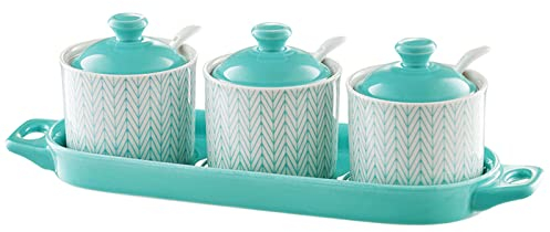 Sucrier bleu nordique avec couvercle, pot de rangement for décoration de cuisine, pot à sucre, pot à épices résistant et résistant, for café, restaurant, Home-Red-3 Ensemble de pots à épices de cuisin