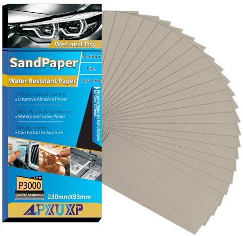 ALPXUXP Sandpapper 3000 korn 30 stycken vått och torrt svart slippapper,Lämplig för slipning och polering av bilplåt, fordonsljus、 metall, trä, plast och andra materia