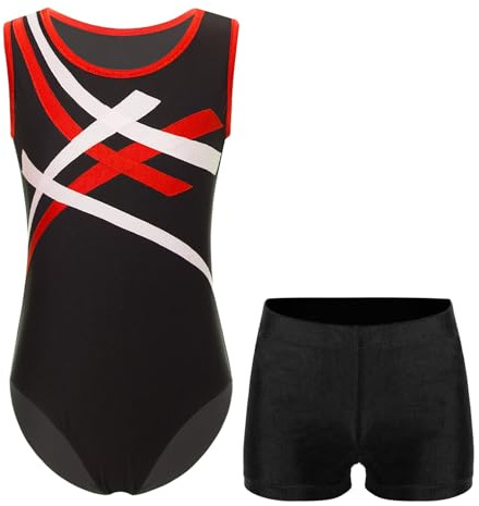 Aislor Body da Ginnastica per Ragazzo Bambino Leotards Body Danza Classica Senza Maniche con Pantaloncini Sportivi Jumpsuit Tuta Sportiva per Allenamento Rosso A 9-10 anni