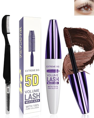 Wimperntusche Brown Wasserfest,Telescopic Waterproof Color Mascara | 5D Brown Seidenfaser Wimpern Wimperntusche Wasserfest Mascara, Verlängerndes,Voluminöses,Cosplay Party Bunt Augen Makeup