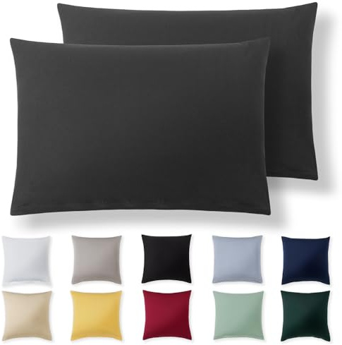 Alreya Kissenbezug 40 x 60 cm (2er Set) - Anthrazit - 100% Jersey Baumwolle - Kissenhülle für Kissen 40x60 cm, Jersey Kopfkissenbezüge, Superweicher Kissenbezüge 40x60 mit Reißverschluss