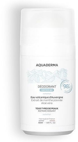 Aquaderma Déodorant Bille Menthe Poivrée & Aloe Vera BIO 50ml - 98,9% Origine Naturelle & Made in France - Rafraîchit & Elimine les Mauvaises Odeurs - Tous Types de Peaux