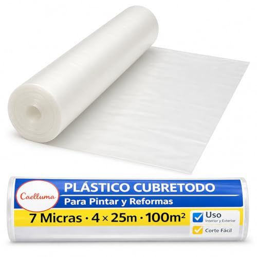 Plástico Cubretodo en Rollo para Muebles, Suelos, Pintura, Reformas, Obras | Rollo transparente de 100 o 110 m² en 7 o 10 micras, para cubrir muebles, sofás y suelos durante pintura, reformas y mudanzas