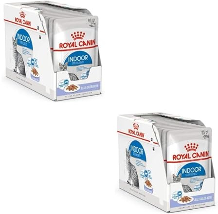 Royal Canin Indoor Sterilised en Gelatina | Paquete Doble | 2 x 12 x 85 g | Alimento Completo para Gatos Adultos Que Viven en casa | para Gatos esterilizados | Trozos en gelatina