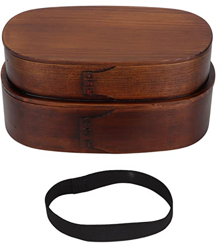 Fdit Madera de 2 Capas, Caja Japonesa, Recipientes de Madera para el Almuerzo con Compartimento de Madera, Juego de Utensilios, para Niños, Adultos, Senderismo, Camping,