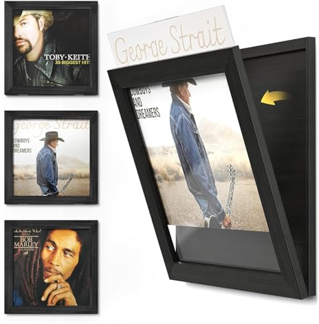 Emfogo Vinyl Record Frame, 3-Pack Album Frames for Vinyl Records Display, Record Frame for 12x12 Inch LP Cover Display (3 Pack/Black)